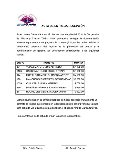 Acta de entrega documentacion