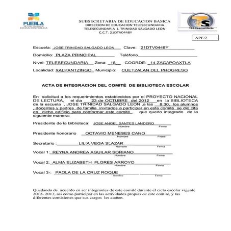 Acta de integracion de comite de bibliotecas