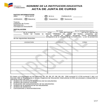 Acta de junta de curso del primer quimestre  (evidencias)