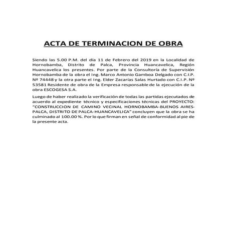 Acta de terminacion de obra