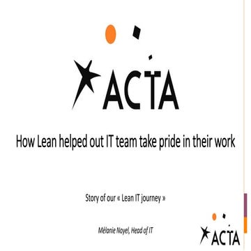 The story of our Lean IT journey Melanie Noyel, Acta Mobilier
