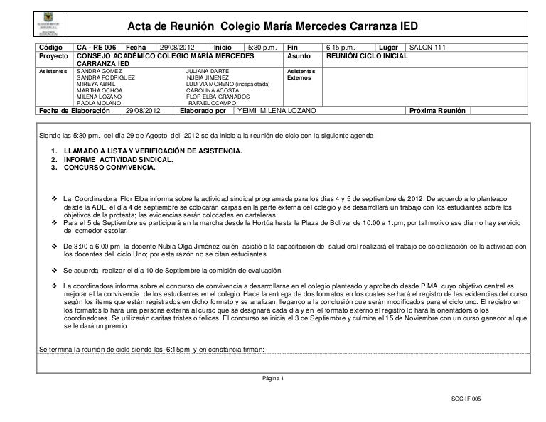 formato acta reunion de trabajo