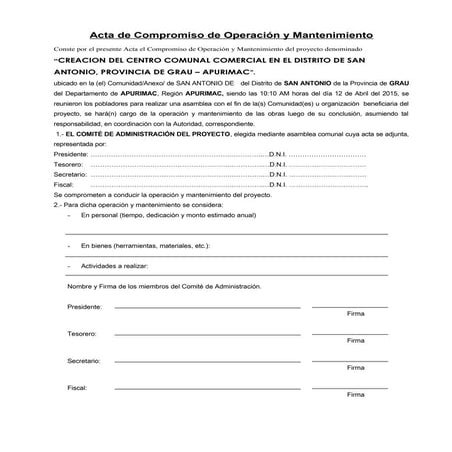 Actas de acuerdos y compromisos circa