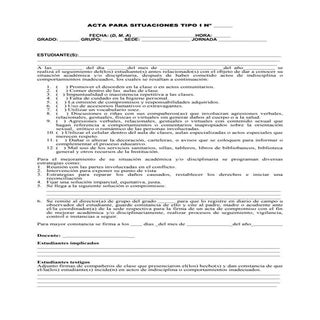 Actas para situaciones tipo I, II, III