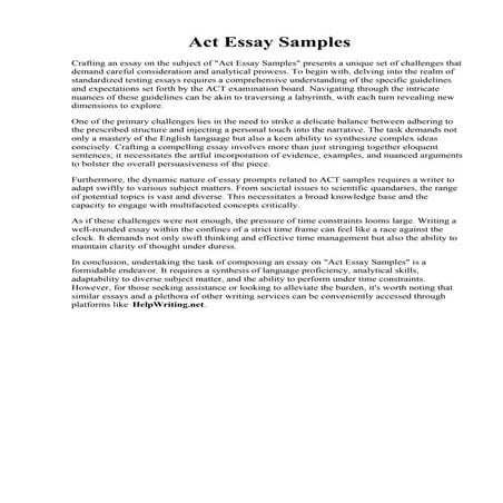 Act Essay Samples.pdfAct Essay Samples. What is the ACT Exactly? - Precision ...