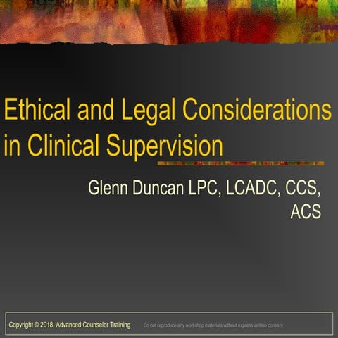 New Jersey LPC Ethical/Legal Issues in Clinical Supervision