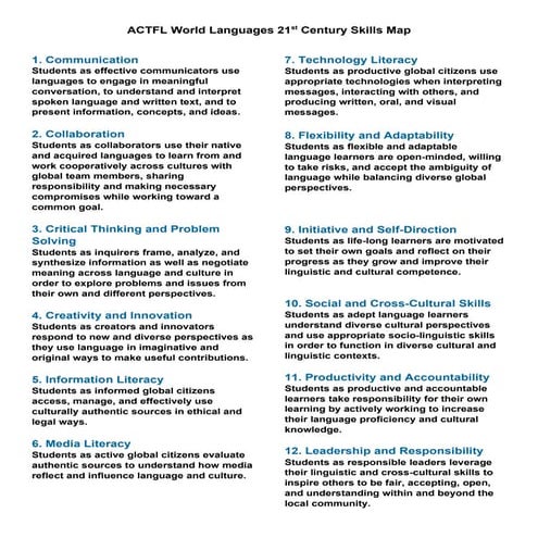 Actfl World Languages  21st century skills map
