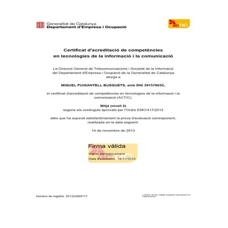 Certificació Actic Mitjà (nivell 2)