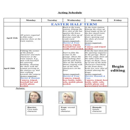 Acting schedule | DOC