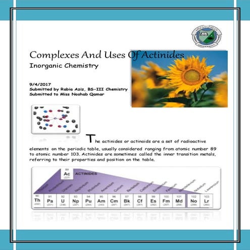 Actinides complexes and uses | inorganic chemistry assignment