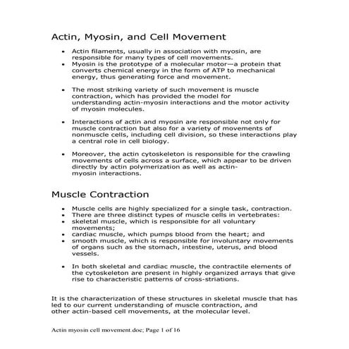 Actin, Myosin, and Cell Movement