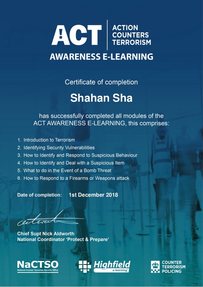 Action Counter Terrorism (ACT) Certificate
