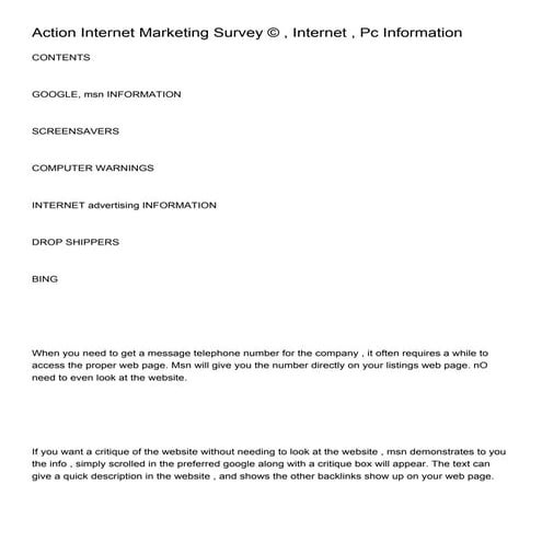 Action Internet Marketing Survey © , Internet , Pc Information