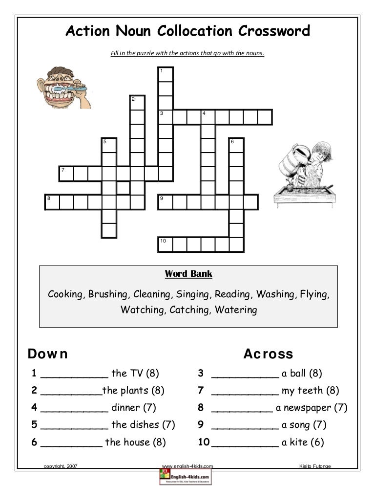 Action Noun Collocation Crossword