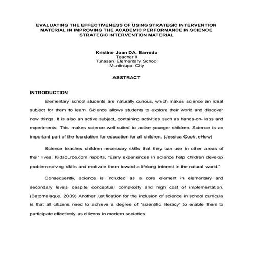 Action research for Strategic Intervention Materials