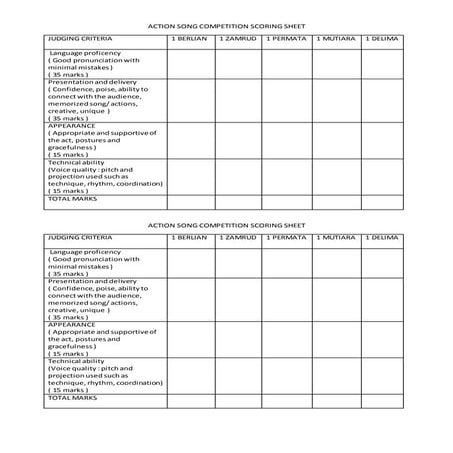 Action song competition scoring sheet