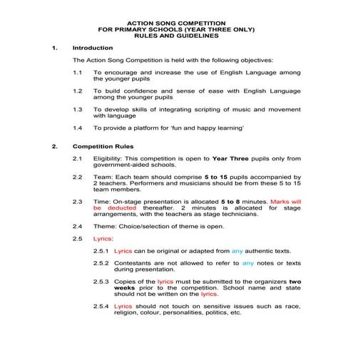 Action song rules, guidelines & adjudication forms 30 nov 2011