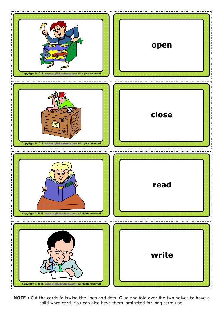 action verbs 1 esl vocabulary game cards for kids action verb for responsible
