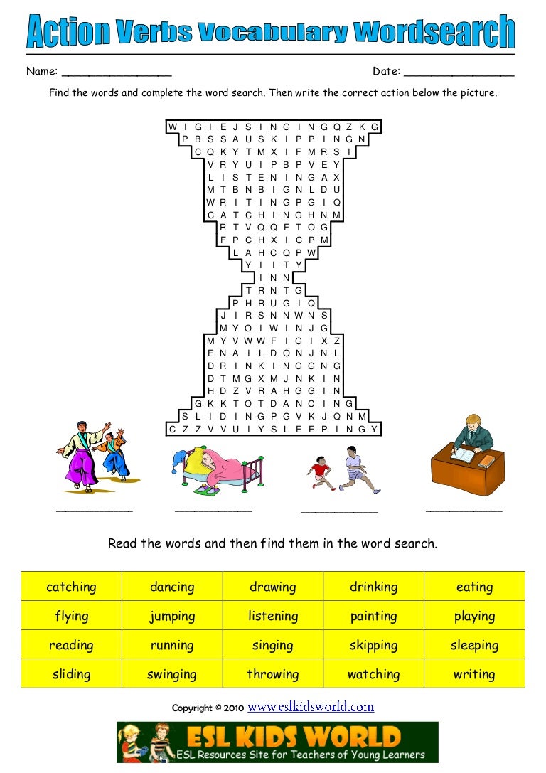 Action Verb Word Search Printable
