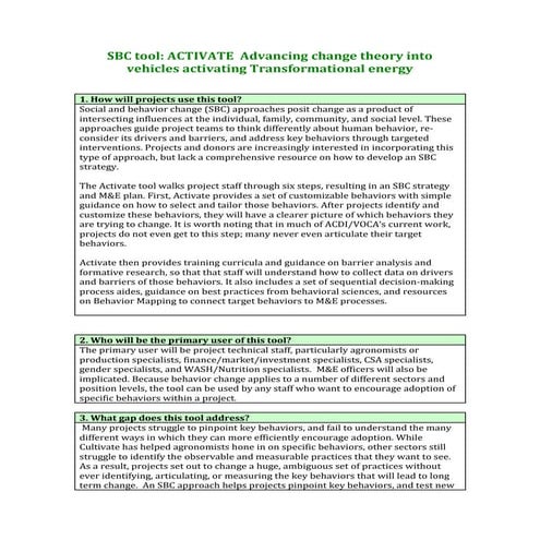 Activate: A tool to help project teams understand and influence behaviour