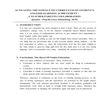 Activating the essence of curriculum on student’s english learning achievement