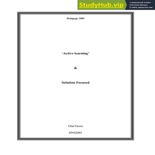 Active Learning And Solution Focused Pedagogy