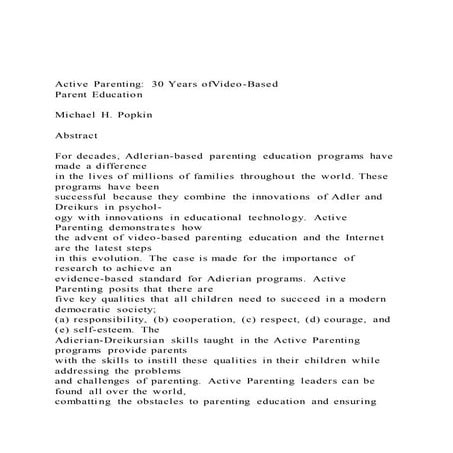 Active parenting 30 years of video basedparent education | DOCX