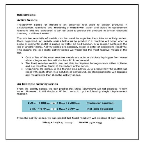 Active series of metal