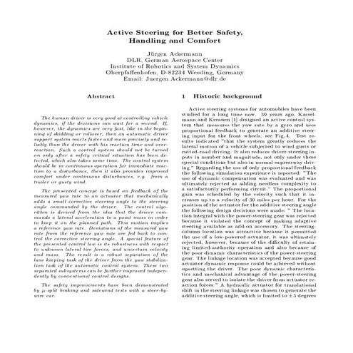 Active steering for better safety comfort