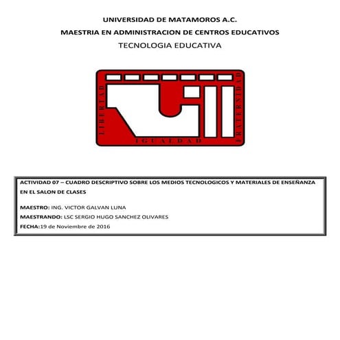 Cuadro Descriptivo sobre los medios tecnologicos y materiales de enseñanza