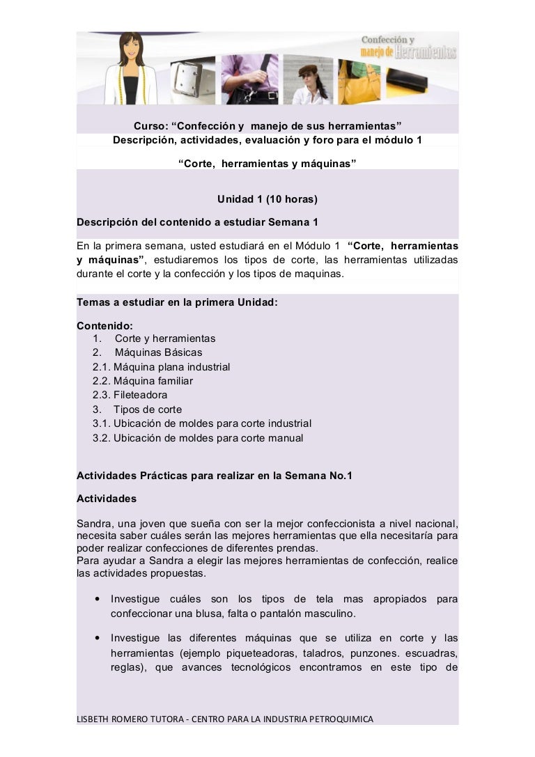 Actividad 1Confección y manejo de sus herramientas” Descripción, act…