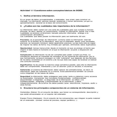 Actividad 1.1 Cuestiones sobre conceptos básicos de SGBD.