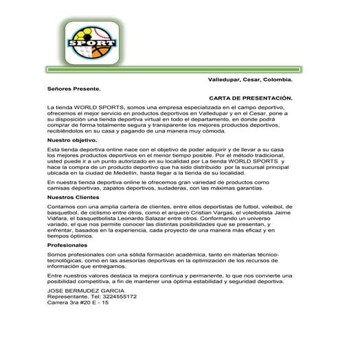 CARTA DE DE UNA "WORLD SPORTS"