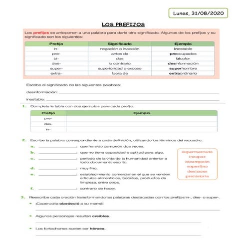 Actividad 31 08 ( prefijos - sufijos)