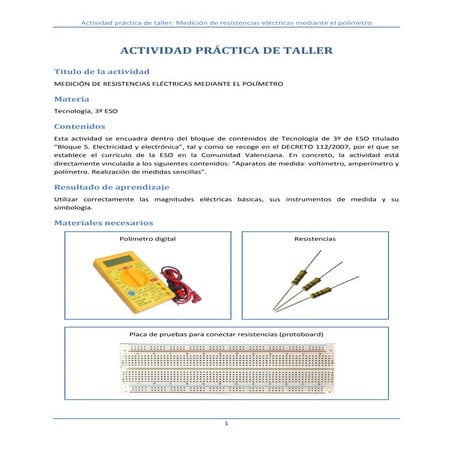 Actividad práctica de taller: Medición de resistencias eléctricas mediante el...