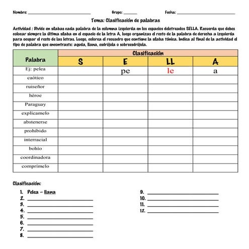 Actividad clasificación agudas_llanas_esdrújulas_sobreesdrújulas
