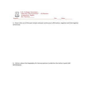 Actividad de inglés 4to. Año