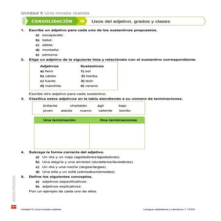 Actividades del adjetivo