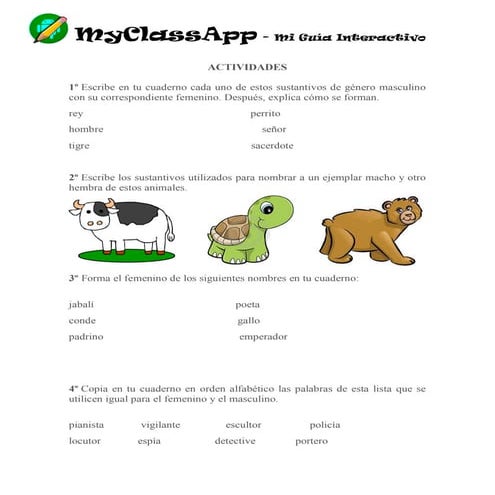 Actividades los sustantivos género y número