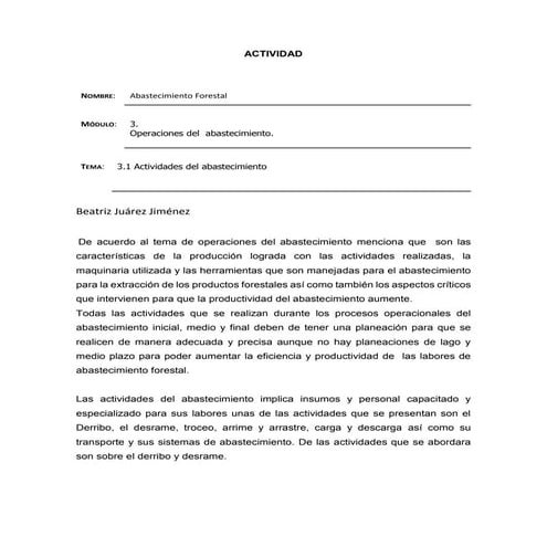 Actividades de abastecimiento