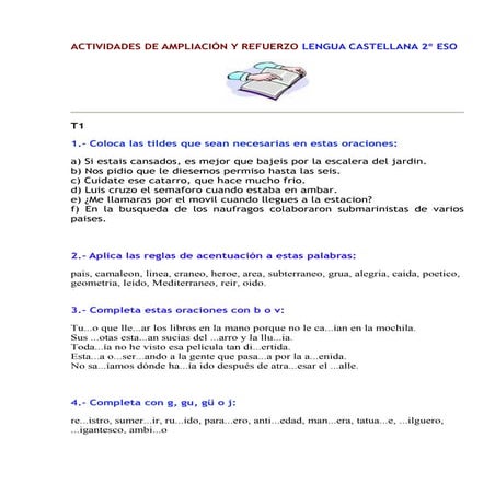 Actividades de ampliación y refuerzo lengua castellana 2º eso