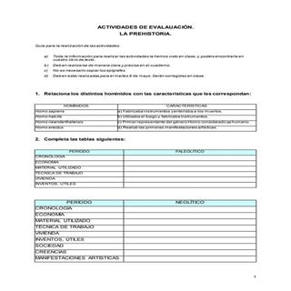 Actividades de evaluación prehistoria