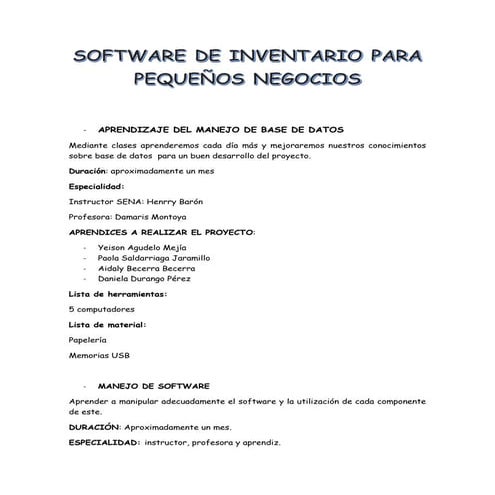 Actividades del proyecto