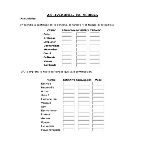 Actividades de verbos