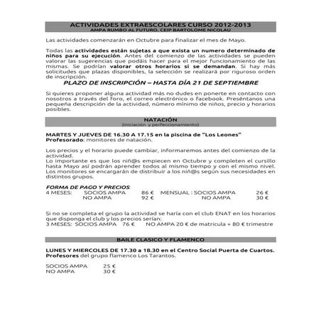 Actividades extraescolares curso 2012