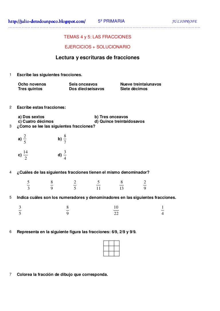 Actividades fracciones + solucionario Actividades fracciones + solucionario