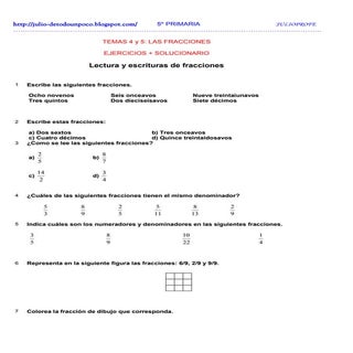 Actividades fracciones + solucionario