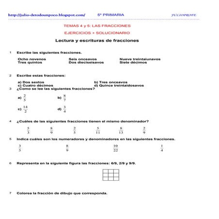 Actividades fracciones + solucionario