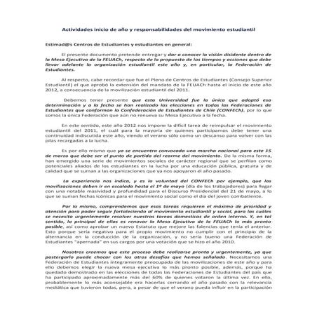 Actividades inicio de año y responsabilidades del movimiento estudiantil