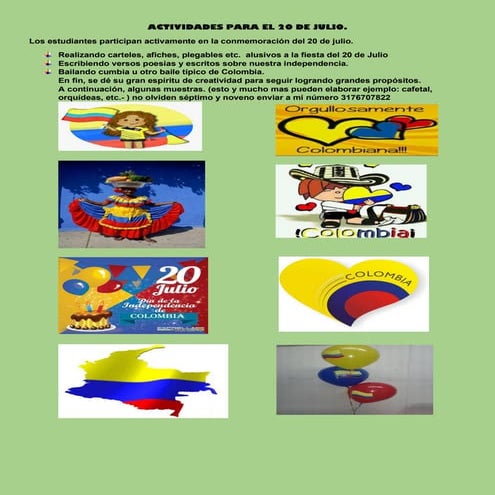 Actividades para el 20 de julio